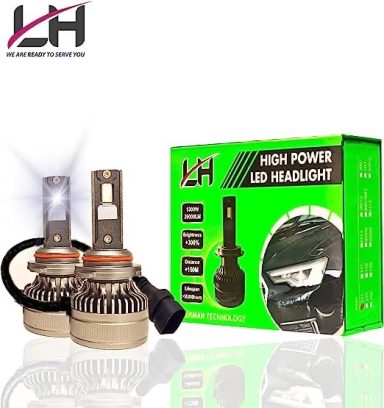 Premium Car Headlights High-power LED headlight bulbs with a green box packaging.